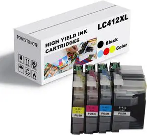 Ink Cartridge for Brother LC412XLBK LC412XC LC412XM LC412XY High Yield,Page Yield Up to 3000 Pages Black 1500 Pages Color Compatible J7100CDW J7300CDW Printer Combo Pack