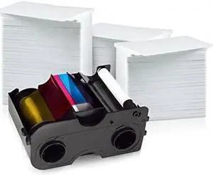 Fargo 45110 Color Ribbon - YMCKOK - 200 Prints with Bodno Premium CR80 30 Mil Graphic Quality PVC Cards - Qty 300