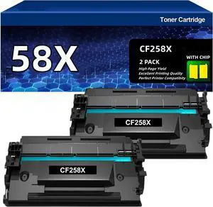 58X CF258X Toner Cartridge Black: 2 Pack (with Chip, High Yield) Replacement  CF258X 58X 58A CF258A MFP M428fdw M428fdn M428dw M404 M428 Pro M404n M404dn M404dw Printer