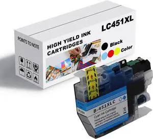 Ink Cartridge for Brother LC451XL LC451XLBK LC451XLC LC451XLM LC451XLY High Yield,500 Pages Black,500 Pages Color Compatible J1050DW J1140DW J1010DW Printer Cyan