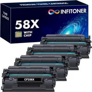 58X CF258X Toner Cartridge Black: 4 Pack (with Chip, High Yield) Replacement  CF258X 58X 58A CF258A MFP M428fdw M428fdn M428dw M404 M428 Pro M404n M404dn M404dw Printer