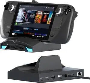 Hagibis USB C Docking Station for Steam Deck, ROG Ally, Lenovo Legion Go, Switch, AYANEO, RGB LED Gaming Type-C Hub with 100W PD Charging, 4K@60Hz HDMI, 2.5Gbps RJ45, 10Gbps USB3.1 (Black)