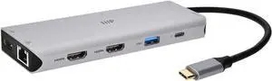 Monoprice 13-in-1 Dual-HDMI + DisplayPort Multi-Stream Transport (MST) Triple Monitor Docking Station - 4K, 5Gbps USB A, Ethernet, Card Reader, 100W PD, Silver