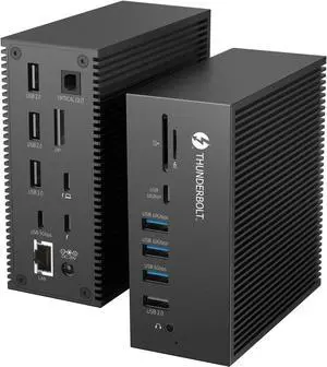 Thunderbolt 3 Dock, 18 in 1 Thunderbolt Docking Station Double Screen with Dual 4K@60Hz Display, 8K Displayport, 2 USB C, 7 USB A, Gigabit LAN, SD&TF, 65W DC Power, Audio, Optical Out