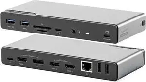ALOGIC DV4 Quad Display 14 in 1 USB-C Docking Station w/ 85W PD, 1x DisplayPort, 3X HDMI, USB-C 3.2 Gen 1, 2X USB-A 3.2 Gen 1, 2xUSB-A 2.0, Audio Jack, Ethernet, SD Card & Micro SD Card Reader.