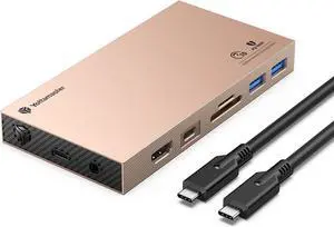 Yottamaster Aluminum USB C Hub with M.2 NVMe SSD Enclosure, 10-in-1 USB C Docking Station 10Gbps for NVMe PCI-E M.2 SSD, Support 100W Charging, 4K HDMI, RJ45, 4 USB Ports, Audio, SD/TF Card Reader