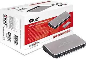 Club 3D USB-C Dual Display 4K HDMI/DP Docking Station for Windows, MAC OSX, Chrome and Ubuntu with Charging Support/Power Delivery for notebooks
