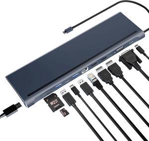 USB C Docking Station, BOVONO 12 in 1 Laptop Docking Station Dual Monitor,USB C to HDMI Adapter with 4K HDMI,87W PD, 3 USB, Up to 3 Monitor, Adapter for Type-C Laptop Computers