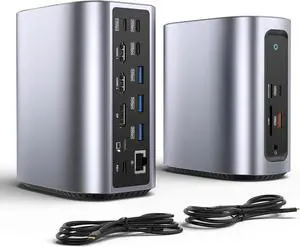 Fairikabe USB C Docking Station, 17 in 1 Triple Display, USBC Hub Multiple Adapter, 4K Laptop Docking Station with 2 HDMI, Displayport, 100W PD Charge, 10Gbps Date Transmission, Ethernet,SD/TF+Audio