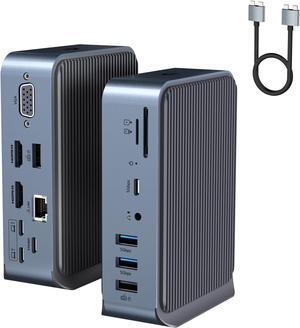USB C Docking Station, Dual Monitor USB C HUB, 15 in 2 USB C Adapter with 2 HDMI, VGA, 7 USB Ports, Ethernet, 100W PD, Audio, SD/TF Card Readers Ports for Laptop and More