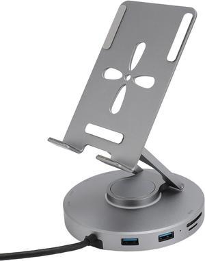 10 in 1 USB C HUB Stand, 360° Rotatable Laptop Docking Station with Phone Tablet Stand, Foldable Phone Holder with USB C Hub - 4k USB C USB 2.0 3.0 100W PD 3.5mm Jack Slot