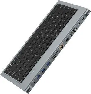 USB HUB Wired Computer Keyboard,11 in 1 USB C Docking Station with 4K HDMI, 3 USB Ports, 100W PD, SD/TF, Ethernet, 3.5 Audio