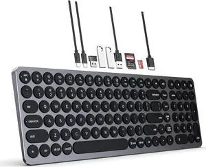 USB HUB Wired Full Size Computer Keyboard with Number Pad,9 in 1 USB C Docking Station with 4K HDMI,4 USB Ports,100W PD, SD/TF, Compatible with MacBook, MacOS, Windows & Android Black
