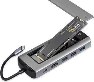 USB C Docking Station,Monitor Adapter with M.2 SSD Enclosure for NVMe or SATA4KHDMI, 100W PD Charging, 3*USB A 3.0, USB C PD for iPhone15Pro/MacBook/Dell/Surface Laptops (6in1SATA+NVME)