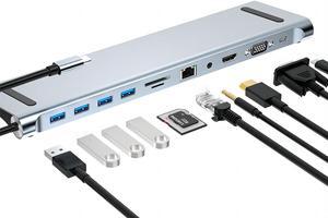 USB C HUB, 10-in-1 Adapter Docking Station with 4K HDMI,VGA,Type C,87W PD,5Gbps USB3.0,RJ45 Ethernet,SD/TF Card Reader,3.5mm AUX,Compatible with MacBook Pro/Air, Other Type C Latops Devices.