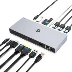 USB C Docking Station, iTOTU 15 in 1 Adaptor with 100W PD, 3 Monitors with Dual HDMI 4K, DisplayPort, 10Gbps USB 3.1, 3 USB 3.0, Ethernet, Audio/Mic for M Book & Windows with Thunderbolt 3,DC20