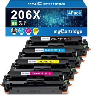 206X Toner Cartridges 4 Pack High Yield (with Chip) Compatible Replacement  206X 206A for Color Laserjet Pro MFP M283fdw M283cdw M283fdn M282nw Pro M255dw M255nw M283 M255 Printer W2110X W2110A