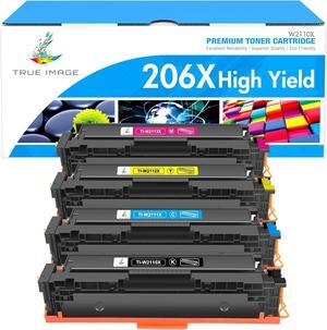 TRUE IMAGE Compatible Toner Cartridges Replacement  206X 206A High Yield  Color Pro MFP M283fdw M283cdw M255dw M283 M255 Printer W2110A W2110X (No Chip -Black Cyan Yellow Magenta, 4-Pack)