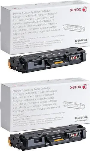 Xerox B205/ B210/ B215 Black Standard Capacity Toner Cartridge 2-Pack - 1,500 Page Yield Each - 106R04346 Xerox B205/ B210/ B215 Black Standard Capacity Toner Cartridge 2-Pack - 1,500 Page Yield Each - 106R04346