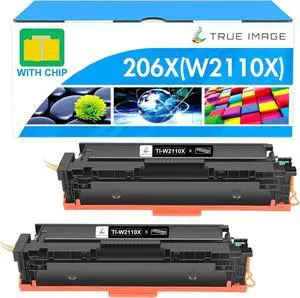 TRUE IMAGE Compatible Toner Cartridges Replacement  206X W2110X 206A W2110A Black Color Pro MFP M283fdw M283cdw M255dw M283 M255 Printer High Yield Ink (Black, 2 Pack)