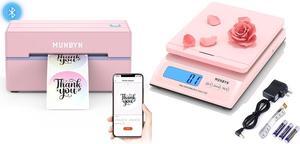 MUNBYN 130B Bluetooth Thermal Label Printer+Shipping Scale, Accurate 66lb/0.1oz Postal Scale with Sweet Pink Style