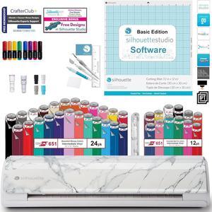 Silhouette Cameo 5 Vinyl Bundle- 36 Sheets of Vinyl, Vinyl Tool Kit, Premium Blade, Pens, and Cameo 5 Start Up Guide with Extra Designs (Marble)
