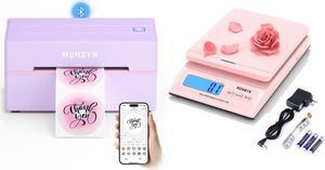MUNBYN 130B Bluetooth Thermal Label Printer+Shipping Scale, Accurate 66lb/0.1oz Postal Scale with Sweet Pink Style