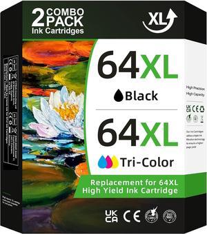 64XL Ink Cartridges  Ink 64 64XL Black and Color Combo Pack High Yield Printer Ink 64 XL Fit for Envy Photo 7855 7858 7155 7120 6252 6255 7800 7100 7158 7164 for Tango Series (1 Black, 1Color)
