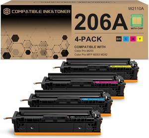 206A Toner Cartridges 4 Pack (with Chip) Works with HP Color Pro MFP M283fdw M283cdw, Pro M255dw M255nw, MFP M282nw M283 M282 M255 Printer | W2110A W2111A W2112A W2113A 206X W2020X