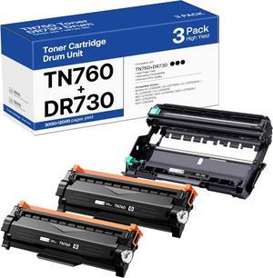 TN760 Toner Cartridge and DR730 Drum Unit Replacement for Brother TN 760 TN-760 TN730 DR-730 to use with MFC-L2710DW MFC-L2750DW HL-L2370DW DCP-L2550DW Printer (2 Toners, 1 Drum Unit, 3 Pack)