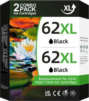 62XL Black Ink Cartridge  Ink 62 62XL Black Ink High Yield Printer Ink 62 XL for Envy 7640 5660 5540 7645 5661 for OfficeJet Mobile 250 200 258 for OfficeJet 5740 5745 8040 Printer (2 Black)