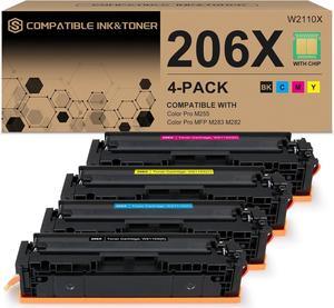 206X High Yield Toner Cartridges 4 Pack (with Chip) Works with HP Color Pro MFP M283fdw M283cdw, Pro M255dw M255nw, MFP M282nw M283 M282 M255 Printer | W2110X W2111X W2112X W2113X 206A W2110A