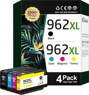 962XL  962XL Ink Cartridges Combo Pack Replacement  962 Ink Cartridges  Ink 962XL Black and 962 Color Combo Pack Work with Officejet Pro 9010 9020 9015 9018 Printers, 4 Pack