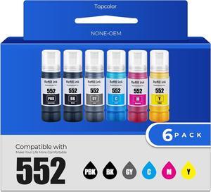 552 Ink Bottles Ecotank 6 Pack ET-8550 ET-8500 Replacement for Epson 552 Ink Refill Bottle Work for Ecotank Photo ET 8550 ET8550 Ecotank Photo ET 8500 ET8500 Printer (BK PB C M Y GY)