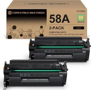 58A CF258A Black Toner Cartridge 2 Pack (with Chip) Works with HP Pro MFP M428dw M428fdw M428fdn M428, Pro M404n M404dn M404dw M404, Enterprise MFP M430f M406dn M430 M406 Series Printer | 58A 58X