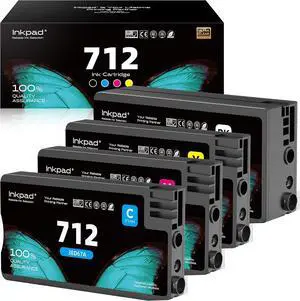 712 Compatible Ink Cartridges  712 XL 712XL Ink Cartridges-Compatible with DesignJet T210 T230 T250 T630 T650 Printers (4 Pack BK/C/M/Y)