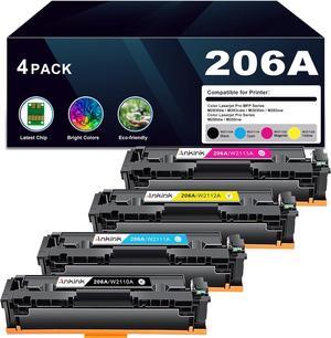 Compatible Toner Cartridge Replacement  206A 206X(with Chip,Black Cyan Yellow Magenta, 4-Pack Set)for Color Laserjet Pro MFP M283fdw M283cdw M283fdn M282mw M255dw M255nw M283 M255 W2110A W2110X