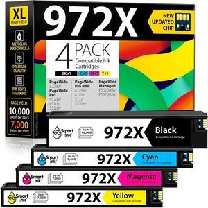 Smart Ink Compatible Ink Cartridge Replacement  972X 972 X (4 Pack Combo) to use with PageWide Pro 477dw 577dw 452dw 477dn 452dn 577z 552dw P55250dw Printers (Black & Cyan Magenta Yellow)