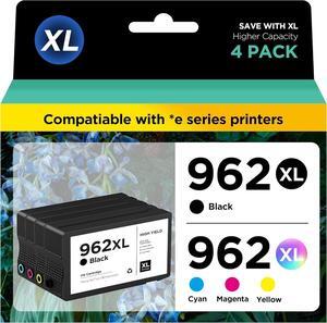 962xl 962 Ink Cartridges  OfficeJet Pro 9015e 9018e 9025e 9010e 9020e 9015 9018 9010 9020 9025 Series Printer, 962 XL High Yield Ink Cartridge Combo Pack 4 Pack (Black, Cyan, Magenta, Yellow)