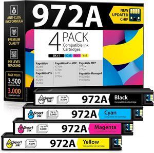Smart Ink Compatible Ink Cartridge Replacement  972A 972 (4 Pack Combo) to use with PageWide Pro 477dw 577dw 452dw 477dn 452dn 577z 552dw 377dw P55250dw Printers (Black & Cyan Magenta Yellow)