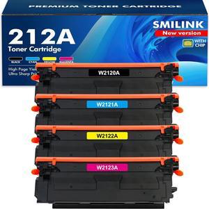 212A Toner Cartridges 4 Pack: (with Chip) Compatible  212A 212X W2120A W2120X  Color Laserjet Enterprise M555dn M554dn M555x M555 M554 MFP M578 Series Printer Ink (New Version-BK/C/Y/M)