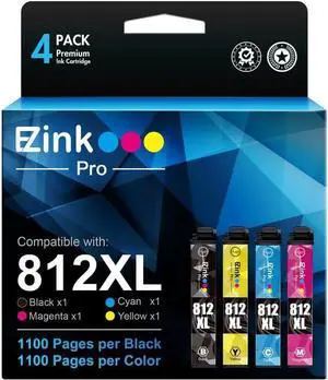E-Z Ink Pro Remanufactured 812XL Ink Cartridges (Upgraded Chip) for Epson 812 XL T812XL High Yield to use with Epson Workforce Pro WF-7820 WF-7840 WF-7310 EC-C7000 Printer (BCMY, 4 Pack)