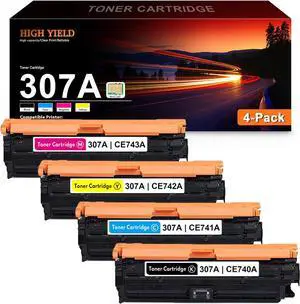 307A Toner Cartridge Set CE740A CE741A CE742A CE743A Toner Replacement  307A Toner Works with Color Professional CP5225 CP5225n CP5225dn CP5220 Printer (4-Pack Black, Cyan, Magenta, Yellow)