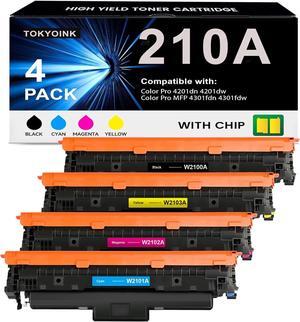 4301fdw 210A 210X Toner Cartridges 4 Pack (with Chip) Compatible Replacement  210X 210A High Yield for Color Pro MFP 4301fdw 4301fdn Pro 4201dw 4201dn Series Printer HP210A 210 Toner
