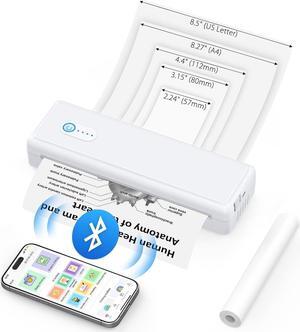 Portable Printer Inkless for Travel, Thermal Printer Compatible with IOS, Android or PCs, Support A4, 8.5", 4-2/5", 3-1/8", 2-1/4" Thermal Paper, Bluetooth Mobile Printer for Home, Office, and School