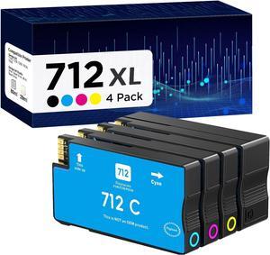 712 712XL Ink Cartridges Remanufactured High Yield Replacement  712 712XL 712 XL for DesignJet T650 T630 T230 T210 Studio Plotter Printer (4 Pack, Black, Cyan, Yellow, Magenta)