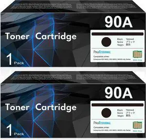 CE390A 90A Black Toner Cartridge with Chip 2-Pack, 90A Ink Cartridge Replacement for HP 90A CE390A 90X CE390X for Laser Enterprise 600 M601 M602 M603 M4555 MFP M602x M602n M603dn Series Printer Ink