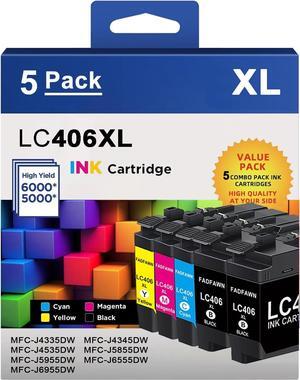 LC406XL Ink Cartridges 5-Pack (2BK/C/M/Y) Replacement for Brother LC406XL High Yield Ink Cartridges for use with MFC-J4535DW MFC-J4335DW MFC-J5855DW MFC-J6555DW Printers