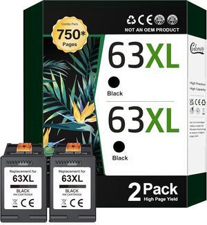 63XL Black Ink Cartridge High-Yield  63 Black Ink Cartridge Replacement  Ink 63 Works with HP OfficeJet 3830 4650 5255 5258 Envy 4520 4512 DeskJet 1112 2130 3630 Printer F6U64AN (2 Black)