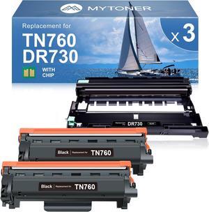 MYTONER TN760 Toner Cartridge and DR730 Drum Unit Replacement for Brother TN760 TN-760 DR730 TN730 TN-730 for MFC-L2750DW MFC-L2690DW MFC-L2710DW MFC-L2717DW HL-L2350DW Printer (2 Toners, 1 Drum Unit)